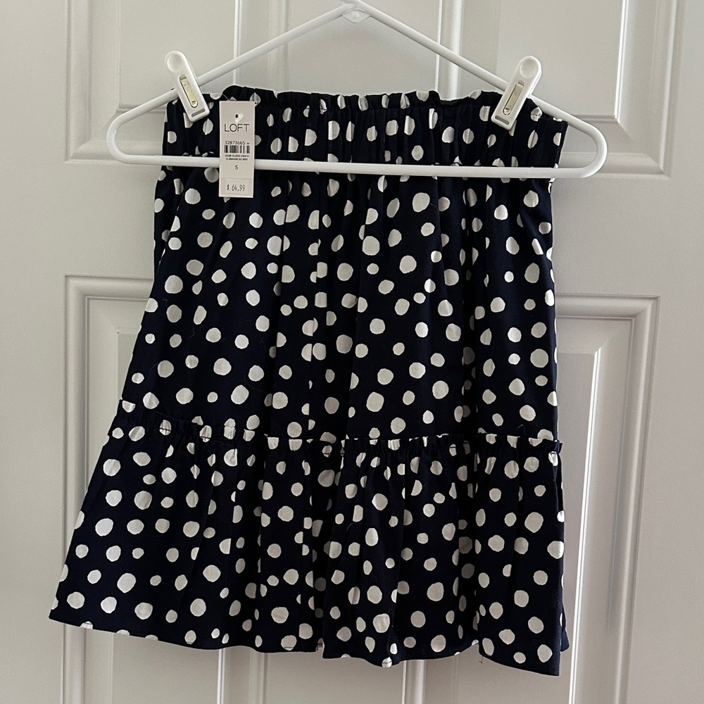 LOFT Black and White Polka Dot Skater Skirt